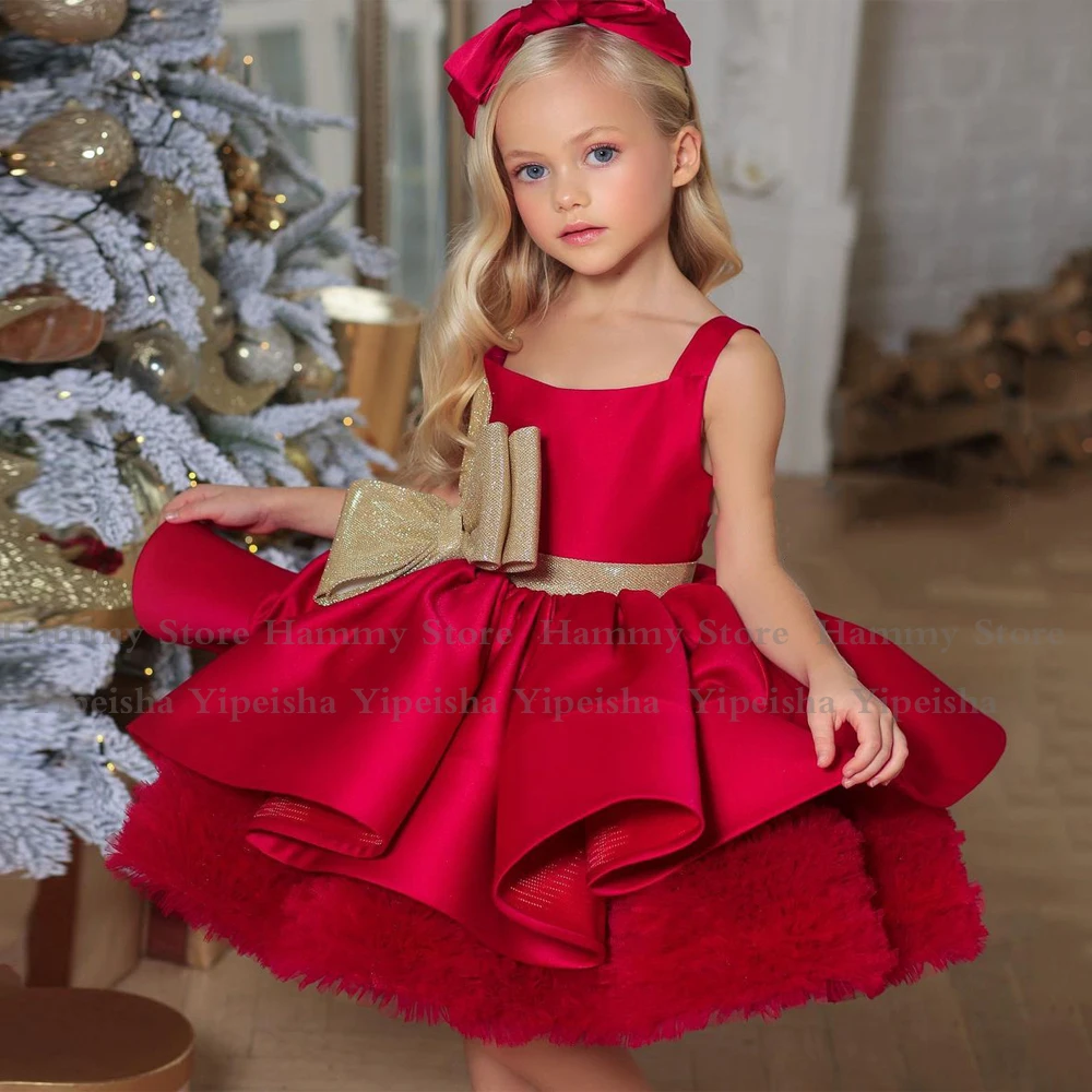 Yipeisha – robe de soirée pour filles, tenue de fête pour anniversaire, noël, première Communion, princesse bouffante, spectacle, fleur, nœud doré