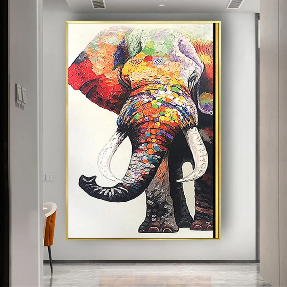 Steady Hand-Painted Oil Painting Black Africa Elephants Wild Animals Canvas Picture Scandinavia Cuadros Wall Art For Living Room