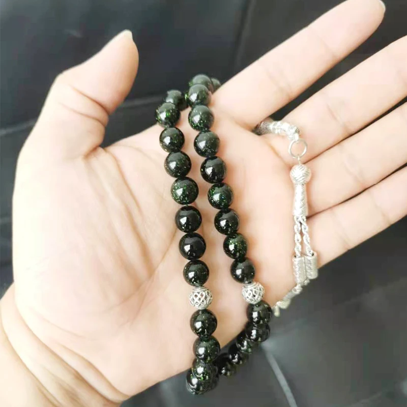 Tasbih Natural Green SandStone Ramadan Eid gift Muslim rosary bead islamic 33 beads bracelet misbaha accessories on hand