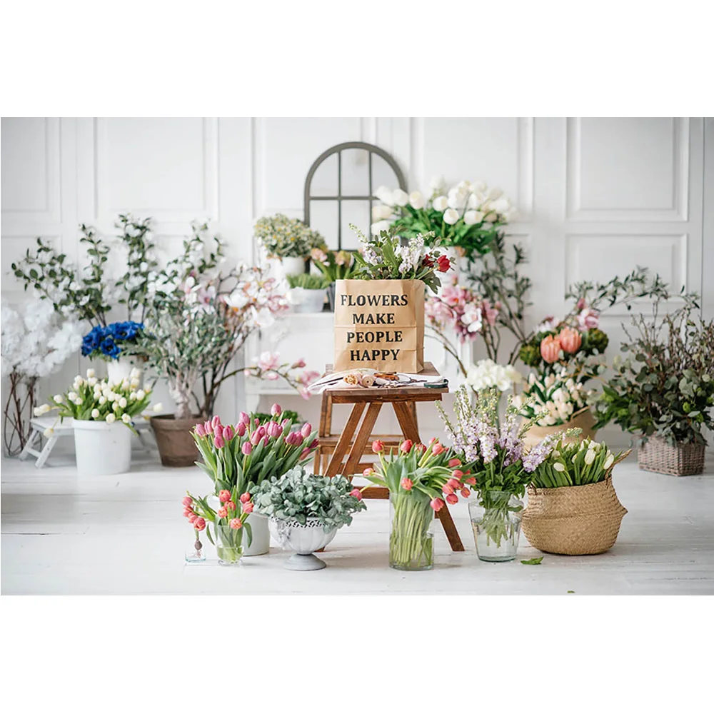 Spring Flowers Market Photography Background Floral Birthday Cake Smash Decorations Backdrop Potted Plants Portrait Photo Shoot