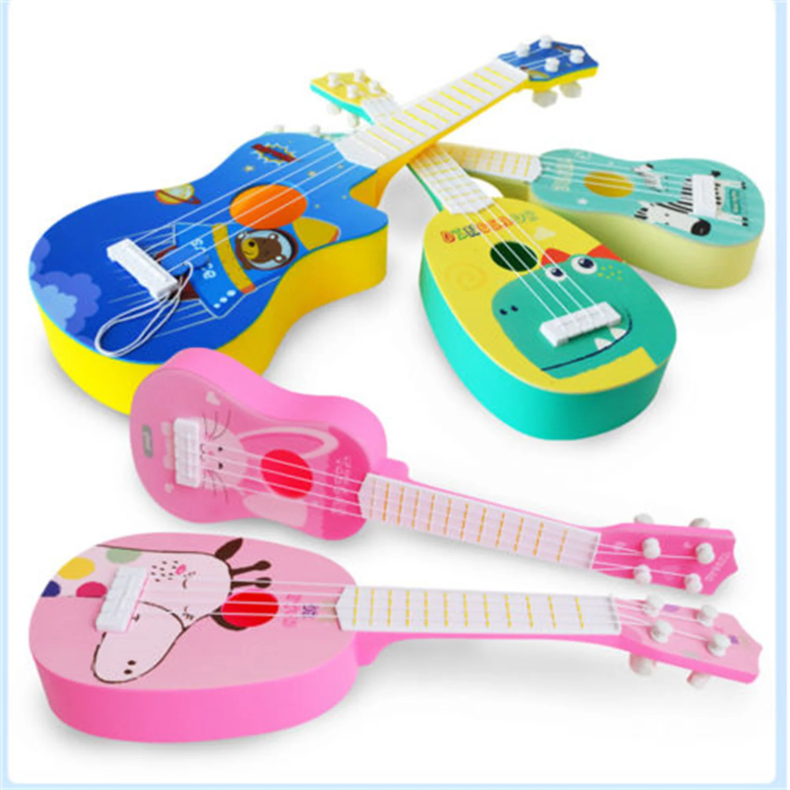 Criança criança miúdo guitarra musical meninos meninas bonito dos desenhos animados animal impressão mini ukulele instrumento brinquedos educativos brincar rosa/azul/amarelo