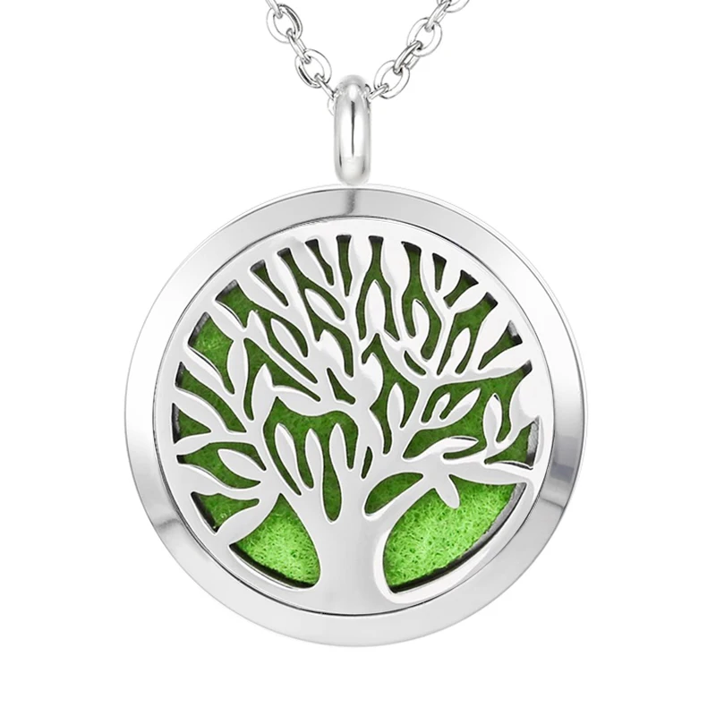 Aromatherapy Essential Oil Diffuser Necklace Tree of Life Pattern Stainless Steel 20 25 30mm Locket Pendant with Chain