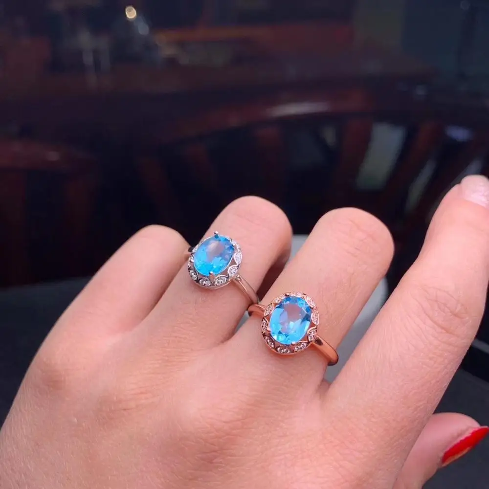 

elegant classic blue topaz jewelry set including ring stud earrings necklace real 925 silver certified natural gem party gift