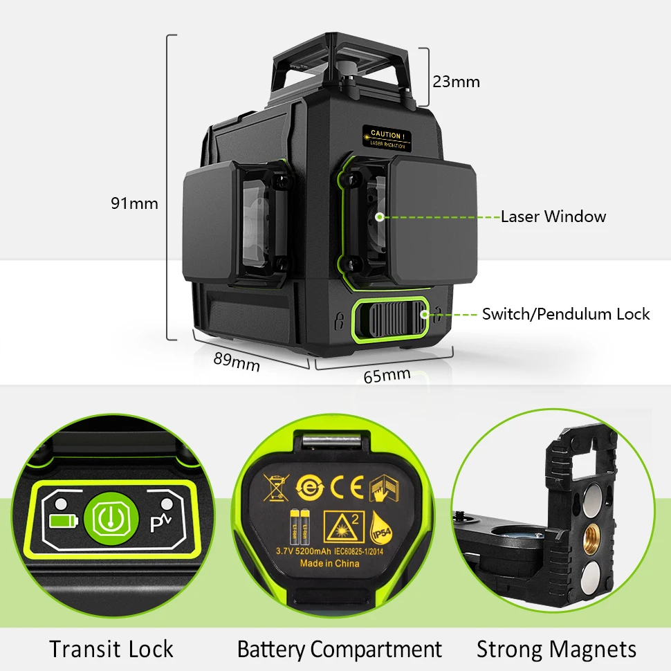 Clubiona CE Certificated 3D New ABS and PC Shell Shockproof Lines Laser Level with 5200mah BATTERY Work Separately Laser Lines