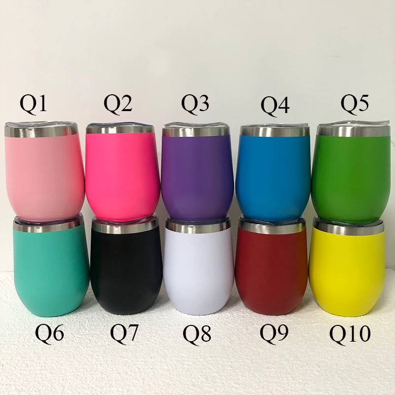 Wholesale 12oz Wine Tumbler With Lid Vacuum Flask Beer Cup Double Wall Stainless Steel Coffee Mugs For Wedding Party