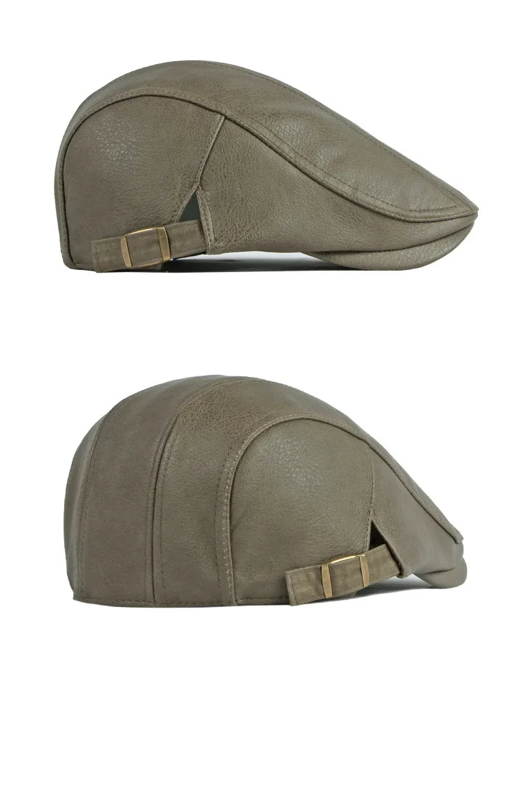 Autumn Winter Pu Solid Color Newsboy Caps Flat Peaked Cap Men and Women Painter Beret Hats 35