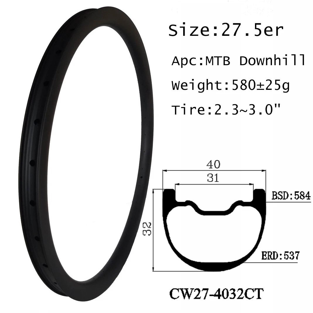 Nice Quality Carbon Biking Wheel Bicycle MTB Rim 40X32mm Mountain Clincher Tubeless DH Version Super Strong Design Downhill Ride