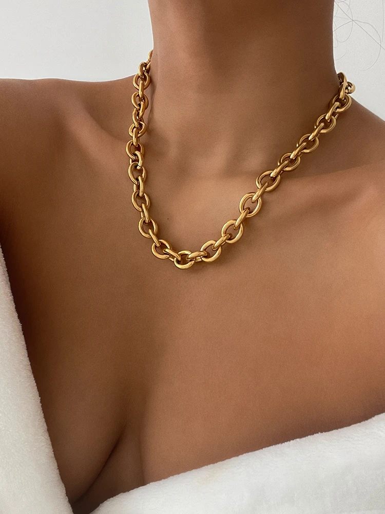 Titanium With 18K Gold Statement O Shap Chains Necklaces  Women Stainless Steel Jewelry Punk Party Designer Club Ins Rare