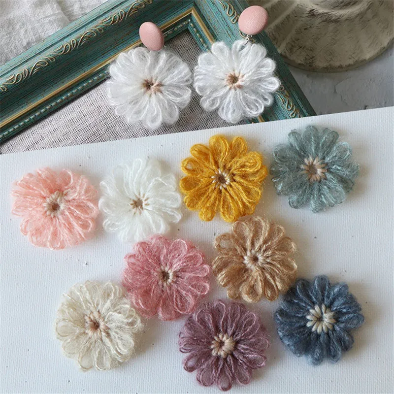 20Pcs 40mm Knitting Flower Applique Ornaments DIY Craft Supplie Earrings Hairpin Jewelry Clothing Accessories Handmade Materials