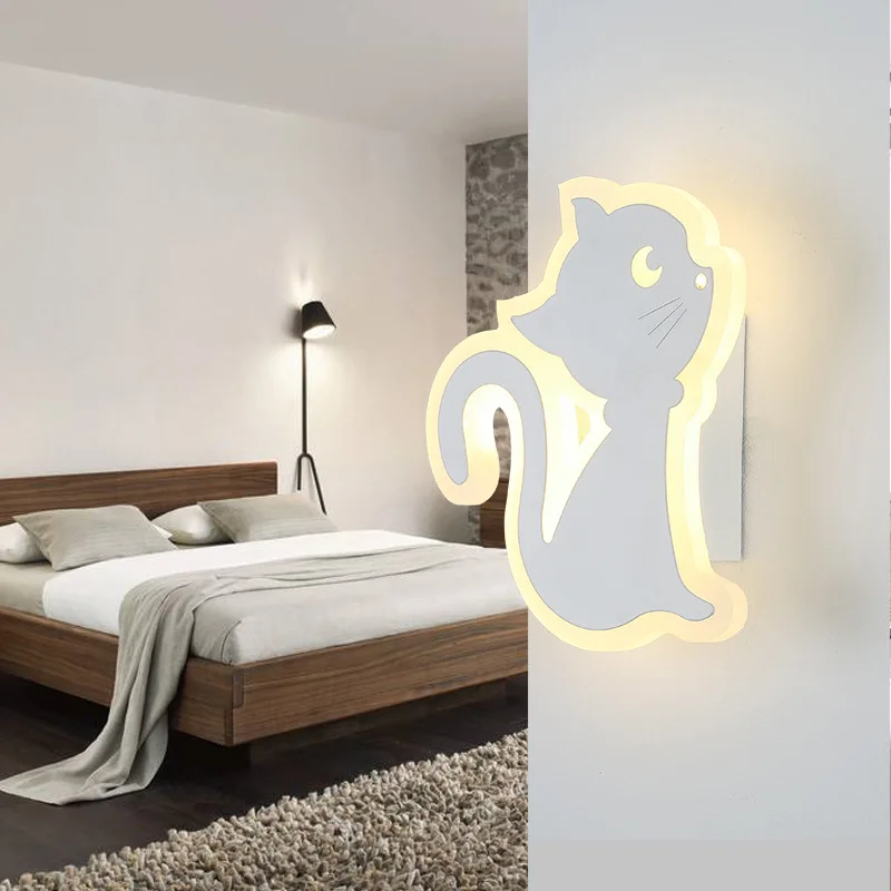 Creative Aisle LED Wall Lamp Simple Modern Bedroom Bedside Lamp Children Room Cat Acrylic Lamp Cafe Light Free Shipping