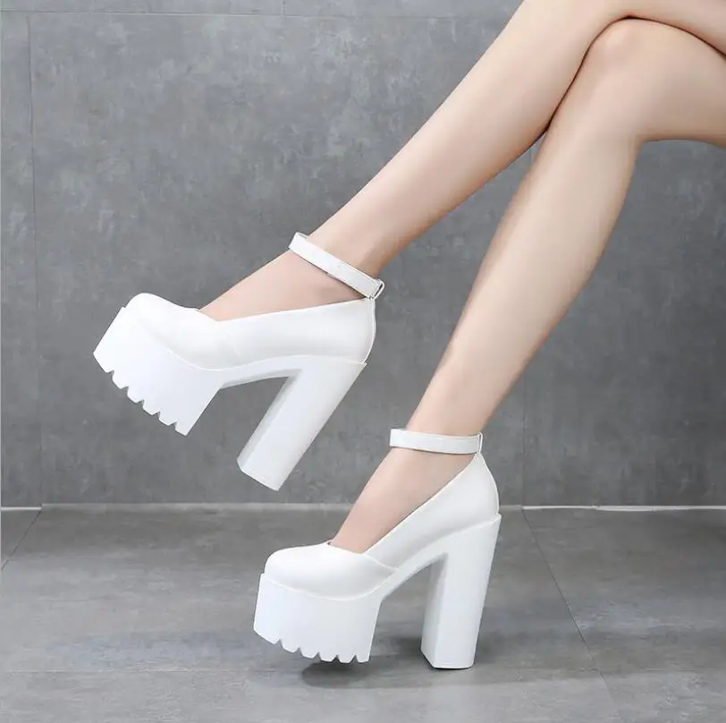 STAN SHARK 2021 New Spring Autumn Women 14cm Casual High-heeled Shoes Sexy Thick Heels Platform Pumps Black White Size 34-39