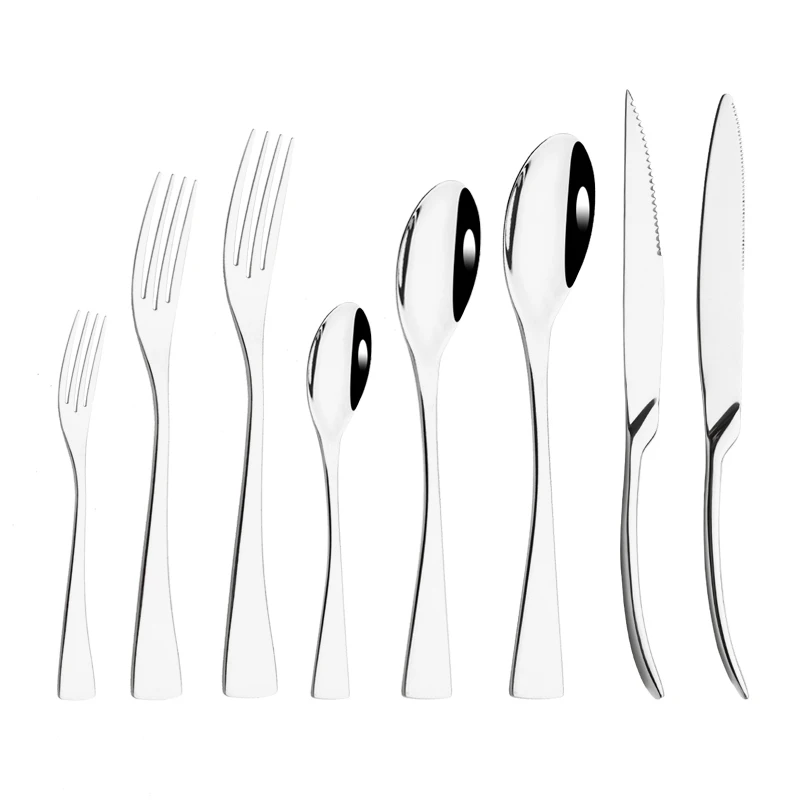 High Quality Silver Dinnerware 304 Stainless Steel Cutlery Set Knife Dessert Fork Fruit Fork Spoon Tableware Set Mirror Flatware