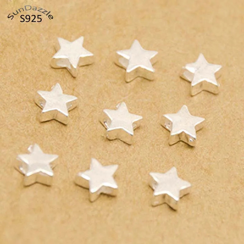 4.3mm Genuine Real Pure Solid 925 sterling silver Beads Pentagram Loose Spacer Star Bead Bracelet Necklace Jewelry Making 10pcs