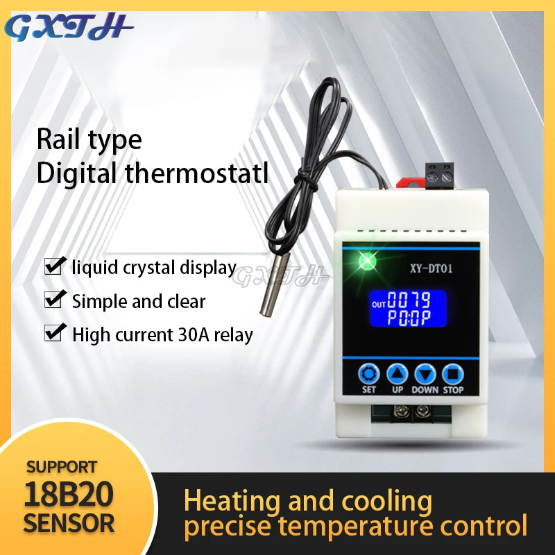 Schiene typ Digital Thermostat High-präzision Digital Display Temperatur Controller Modul Kühlung Und Heizung 30A Relais