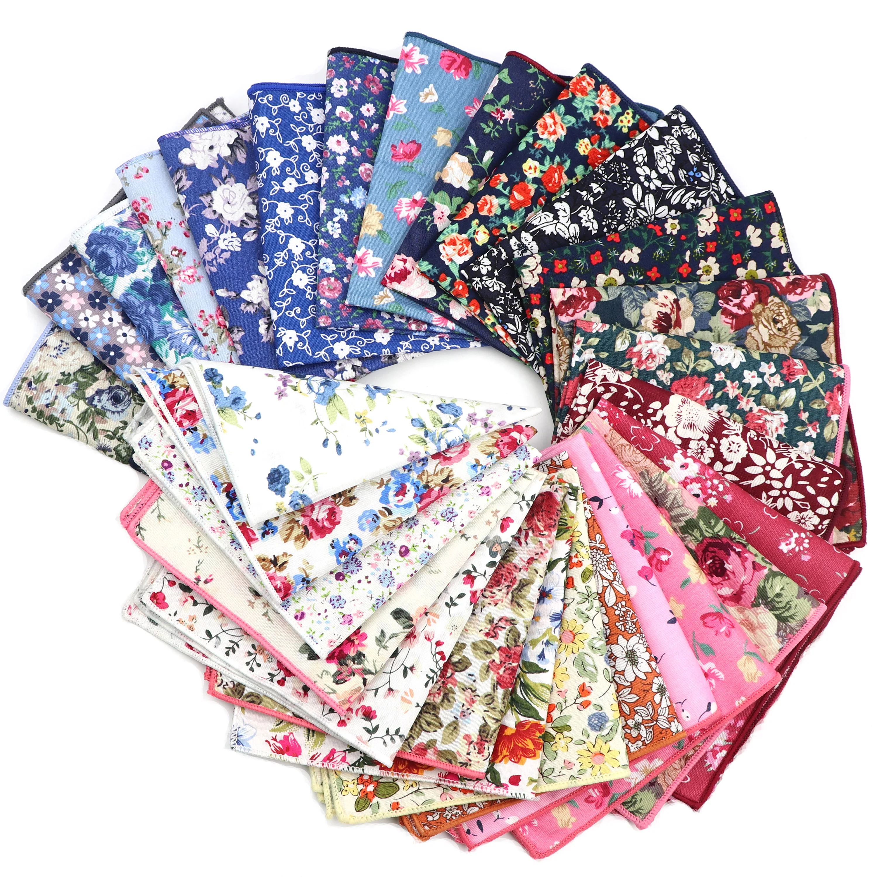 Various Beautiful Floral Handkerchief 100%Cotton Rose Flower Soft Pocket Square Women&Men Casual Party Wedding Hankies Accessory