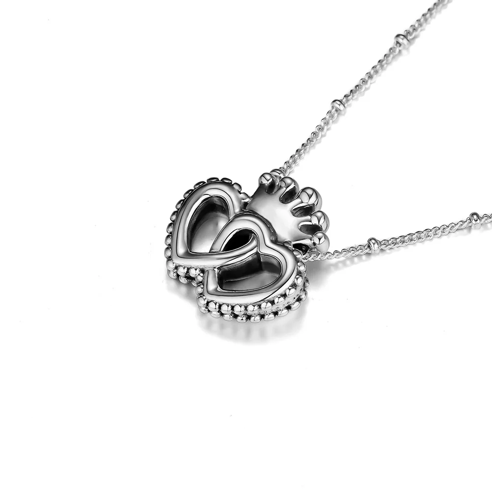 

Crown & Interwined Hearts Pendant Necklace Fits Original European Charms Sterling Silver Necklace For Woman DIY Fashion Jewelry