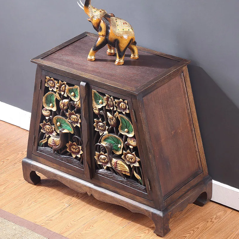 New Chinese style bedroom bedside table Southeast Asian style solid wood storage cabinet decorative furniture bedside table