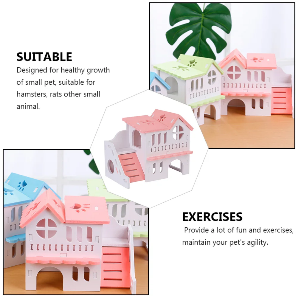 Wooden Hamster Animal Hideout House Double-storey Pet Hut Play Toy Guinea Pig Accessories Nest Cages Accessori