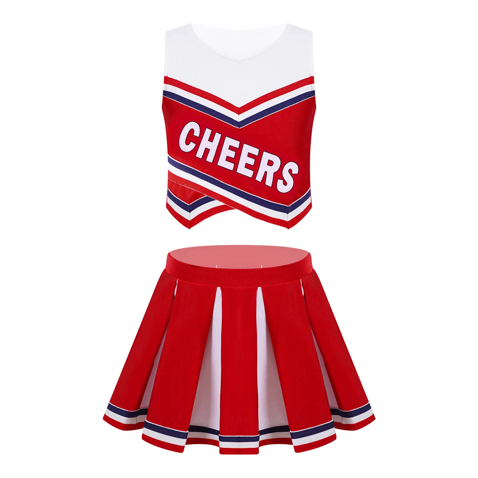 Kids Girls Cheerleader Costume Uniform Short Cheers stampa Crop Top con Mini gonne a pieghe uniformi da Cheerleader per ragazze della scuola