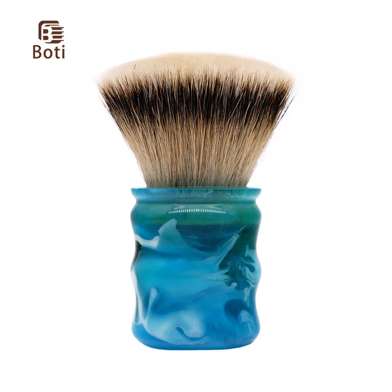 Boti Brush-Shaving Product Sky Blue Stable Wood Shaving Brush Handle with SHD Silk HMW Silvertip Badger Hair Knot Cleaning Set