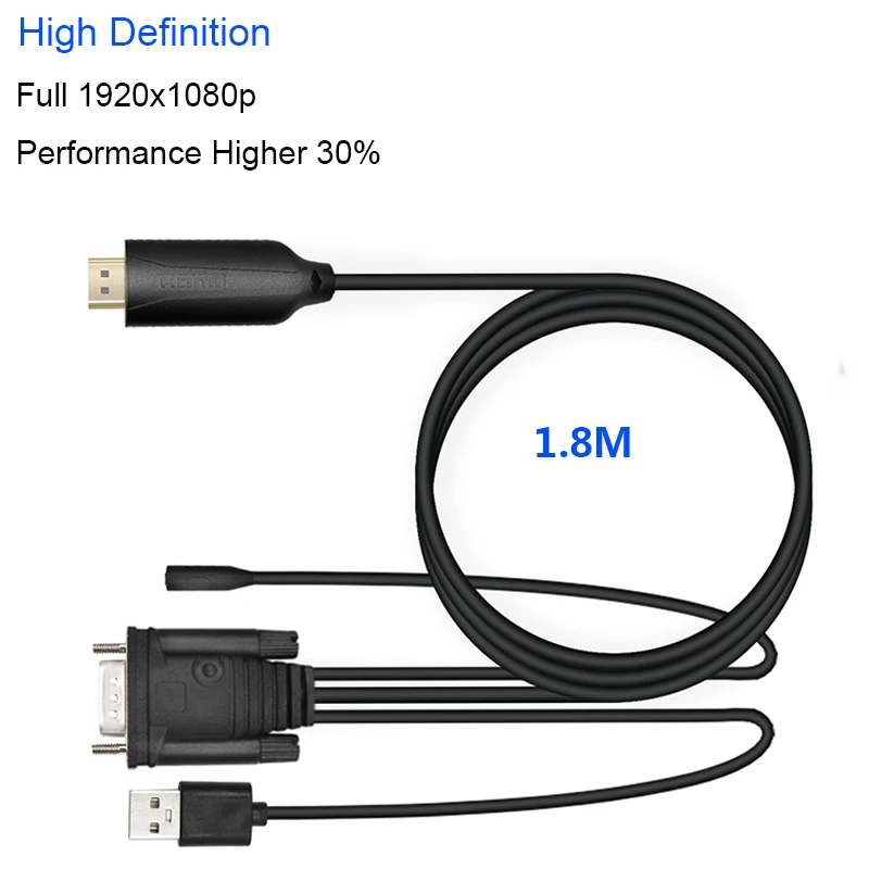 1.8m HDMI VGA ชายสายแปลงอะแดปเตอร์เสียง 1080P VGA HDMI Adapter