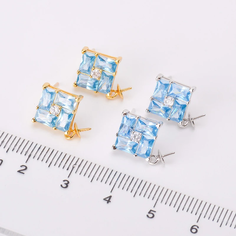 3Pairs/lot Blue Crystal Pearl Earrings Settings S925 Sterling Silver Stud Earrings Mountings DIY Components