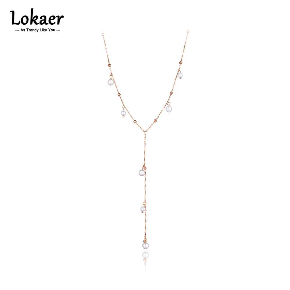 Lokaer Mode Böhmen Titan Edelstahl weiße Perle Choker Halskette Strand Anhänger Kette Halskette für Frauen Mädchen n21139