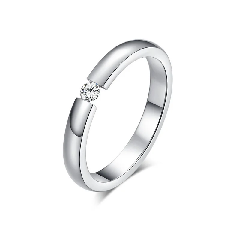4MM Cubiz Zircon CZ Titanium Steel Ring for Women