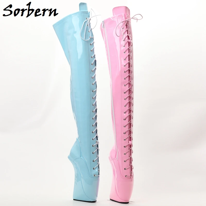 

Sorbern Neno Shiny Women Boots Ballet Hoof Heelless Over The Knee Thigh High Boot Patent Dominatrix Size 43 Ladyboy Sissy Shoes