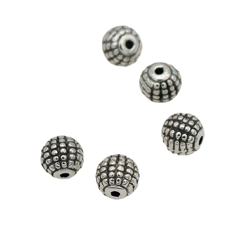 30pcs/lot Retro Antique Silver Color Dots Round Loose Beads 8.5mm Manual Metal Prayer Yoga Spacer Beads DIY Jewelry Accessories