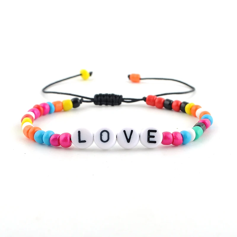 2020 new fullcolor beads letter love adjustable bracelet for women fashion charm bracelets party jewelry girl gift