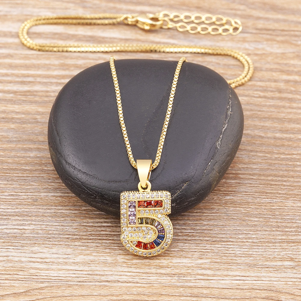 Hot Sale Colorful New Arabic 0-9 Rhinestone Numbers Necklace Charm Beads Crystal Digital Pendant Women Men Party Jewelry Gifts