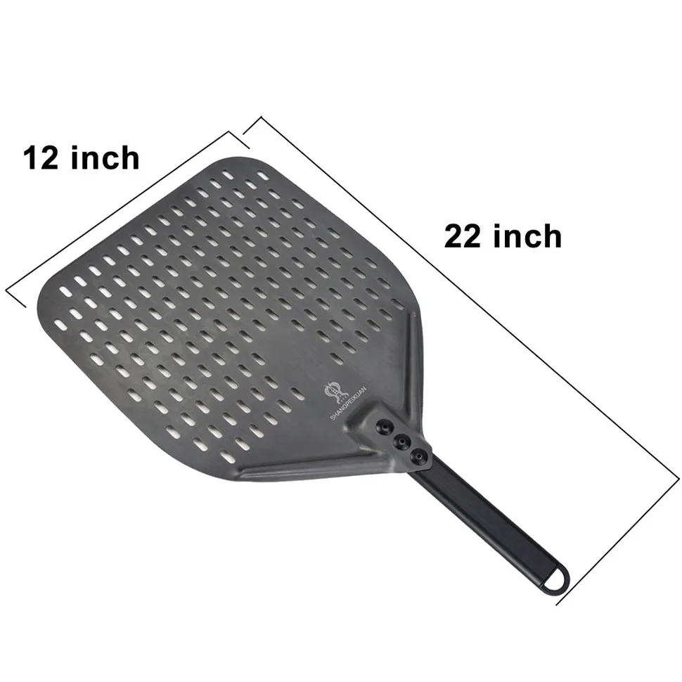 SHANGPEIXUAN Perforated Turning Peel 12 Inch Rectangular Pizza Shovel Aluminum Hard Coating Pizza Peel Paddle Short Pizza Tool