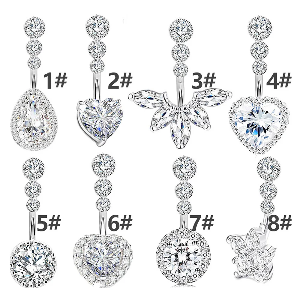 1PC Klarer Zirkonia Bauch Ringe Piercing Ohrring Frauen 14G Herz Blume Flügel Runde Nabel Ring Edelstahl körper Schmuck