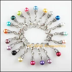 20Pcs Tibetan Silver Tone Tiny Cone Retro Mixed Ball Glass 6x17mm With Lobster Claw Clasps Charms HCJBAB