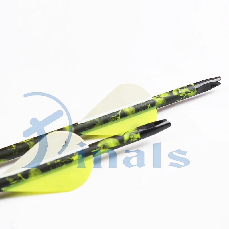 Pinals Archery Carbon Arrows Spine 300 340 ID6.2mm 30Inch Skull Camo Skin Shafts Vanes for Compound Recurve Bow Hunting 12PCS