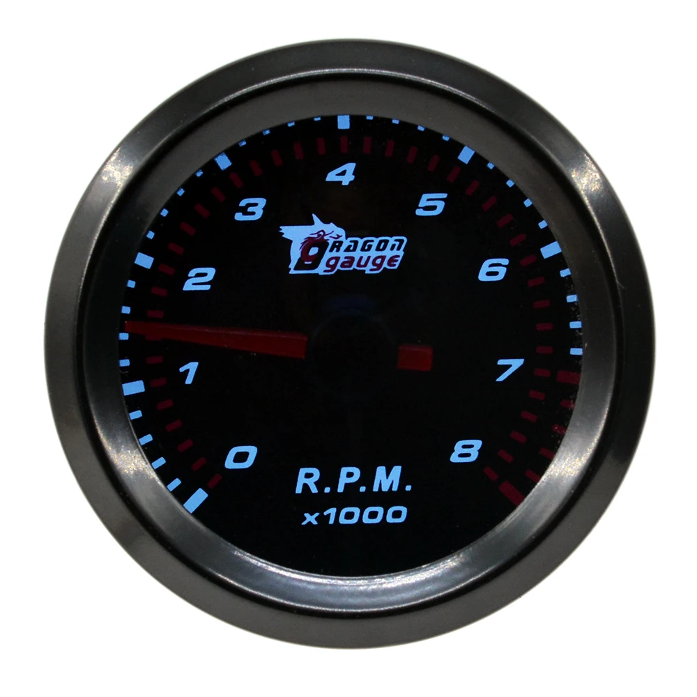 Dragon 52MM Auto Car Rev Counter Tachometer Pointer Instrument Gauge 8000 RPM 4-6-8 Cylinder Meter