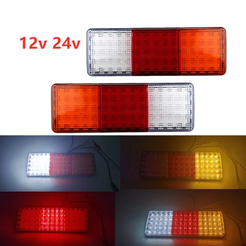 

2pcs Waterproof 12V 75 LED Taillights Car 24v Truck RV Van Bus Rear Tail Trailer Lights Signal Indicator Brake Stop Reverse Lamp