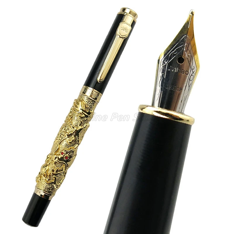 

Jinhao Metal Ancient Golden Auspicious Dragon Carving Embossing Medium Nib Fountain Pen Office School Stationery Accessories