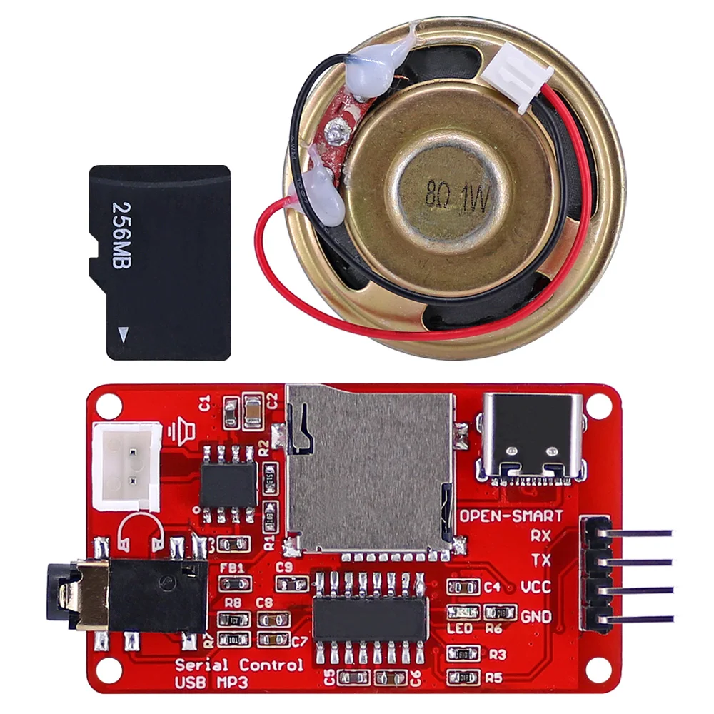 UART Serial Control USB MP3 WAV Audio Music Player Module Onboard Amplifier + 1W Speaker + Micro TF Card Compatible for Arduino