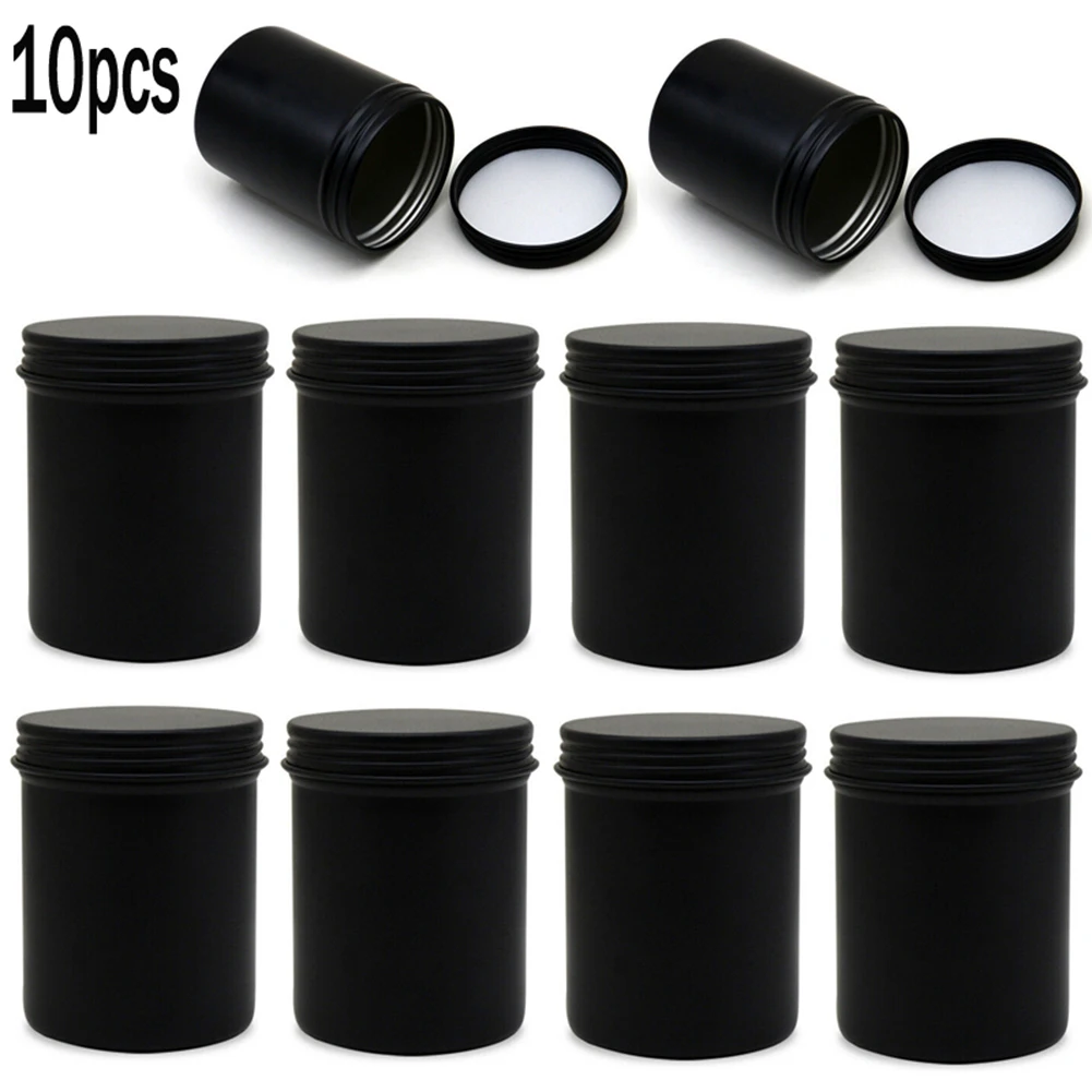 DIY Black Metal Candle Tins, Round Containers with Lids, Tea Packaging Tin Box, Food Grade, 200ml, 10Pcs, 20Pcs