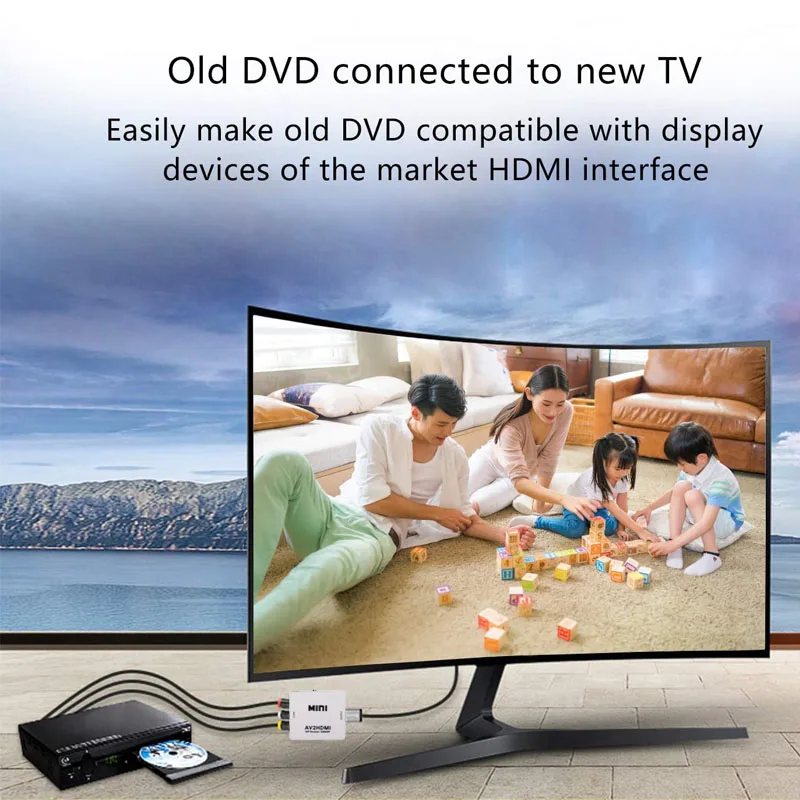 AV/RCA CVBS إلى محول HDMI 1080P فيديو صغير AV2 محول HDMI محول صندوق ل HDTV العارض فك التشفير صندوق دي في دي