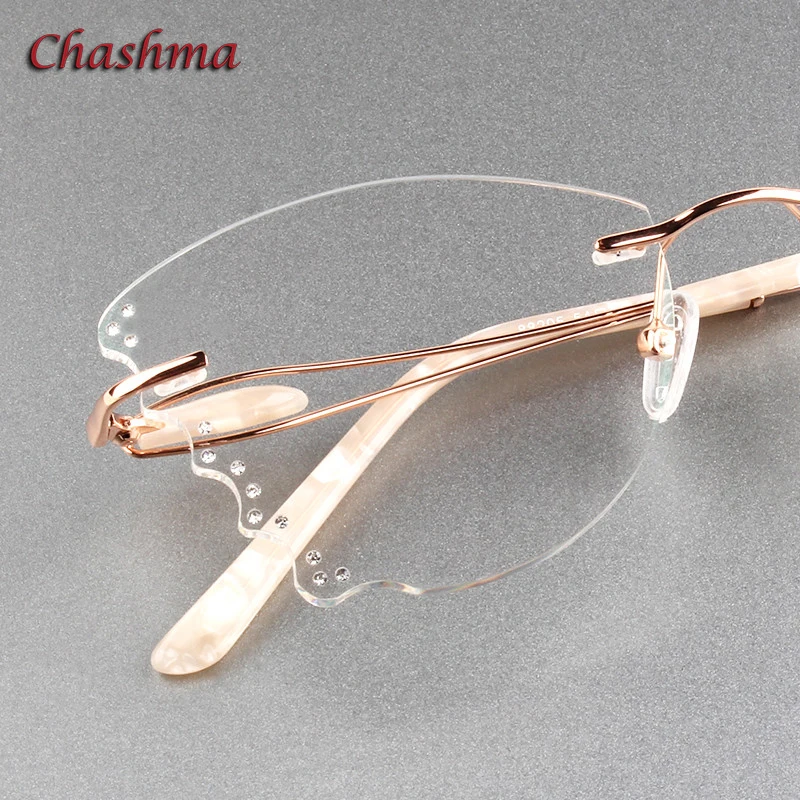 Rhinestone Titanium Frame Transparent Lenses Rimless Glasses Light Frame Women Gradient Glass Prescription Graduation Glasses