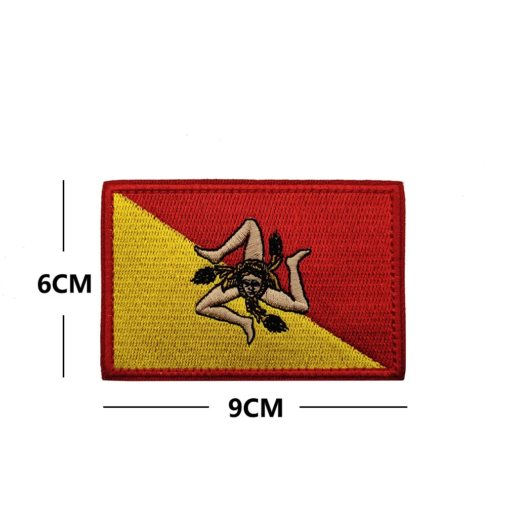 1PC Italy Sicily Flag Hook Loop Patches Embroidered Italian Applique for Backpack Clothing Sticker