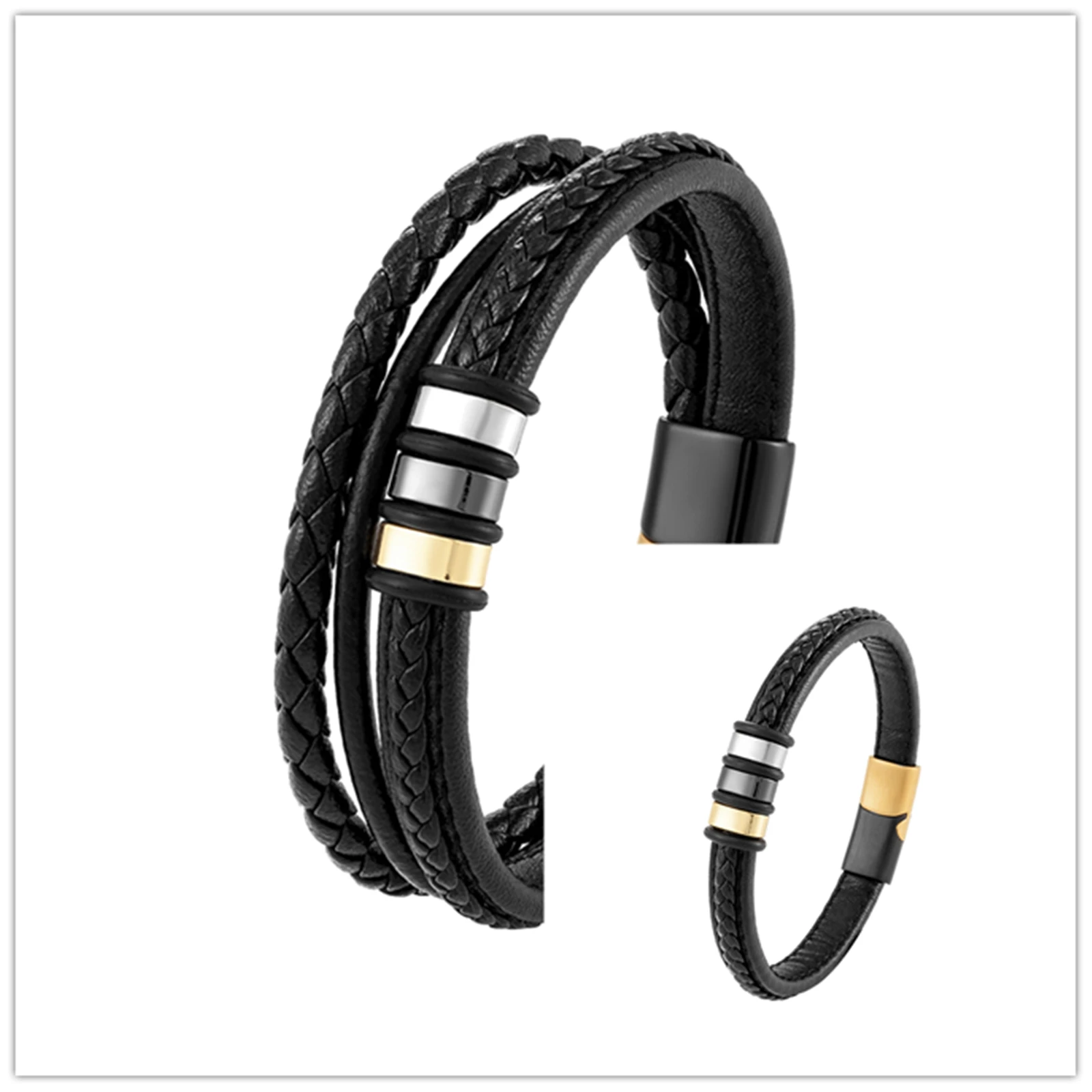 Braided Rope Black Leather Bracelet For Men And Women Couples Simple Stainless Steel Charm Retro Jewelry Bracelet Gift