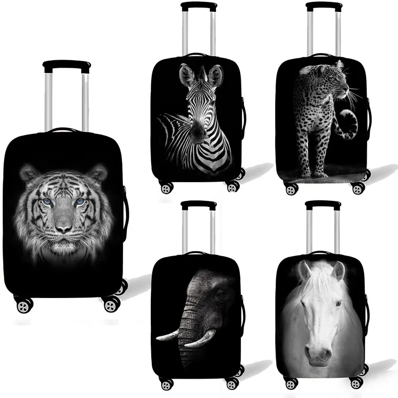 Black White Animals Zebra Elephant Travel Suitcase Protective Cover Luggage Decorate Accessories Elastic Luggage Practical Cover