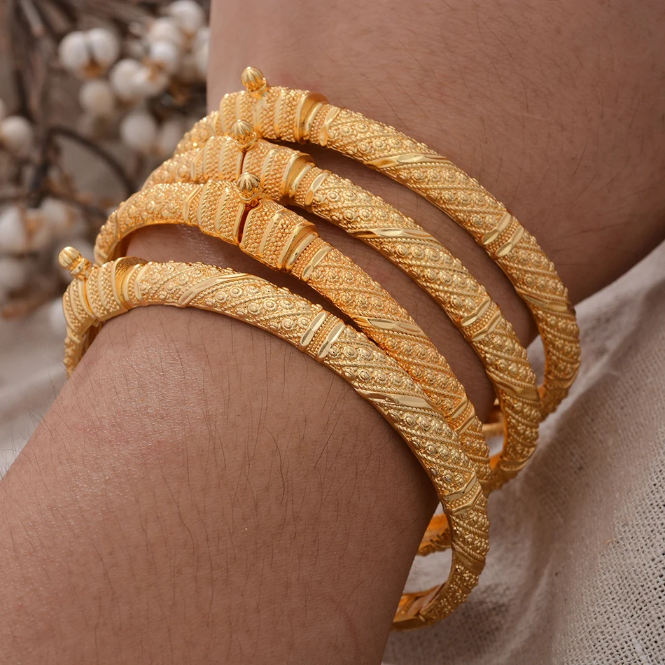 

4pcs/Lot Dubai Bangles Ethiopian Gold Color Wedding Bangles For Women Dubai Bride Bracelet African Arab Jewelry Middle East