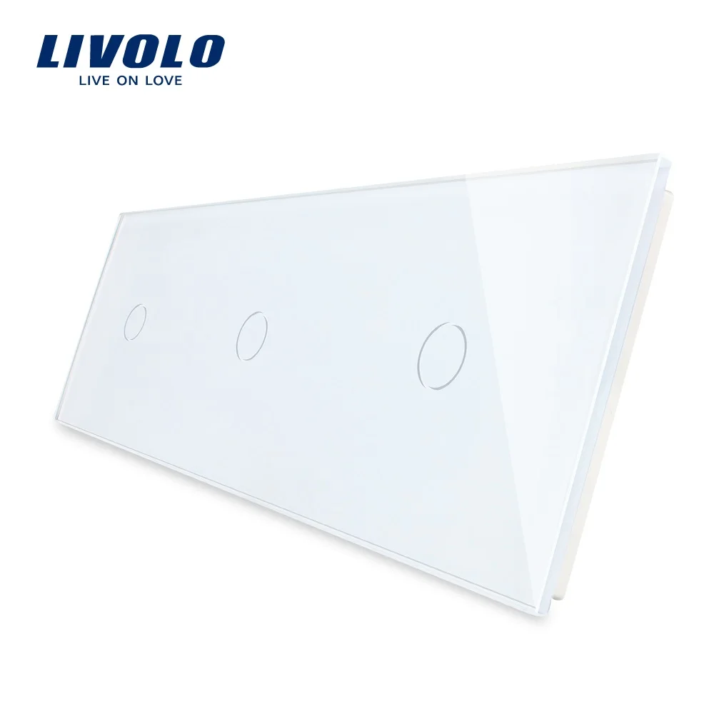 Livolo Switch Plate Luxury Pearl Crystal Glass,223mm*80mm, EU Standard, Triple Panel,VL-C7-C1/C1/C1-11/12