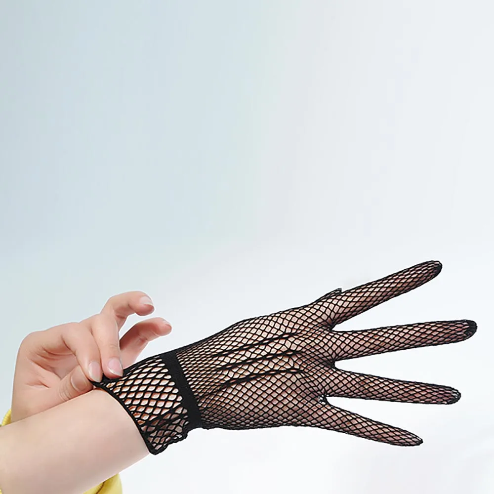 Fishnet Gloves Mittens Lace White Full Finger Girls Women Summer Black Mesh Fashion UV-Proof Driving Gloves