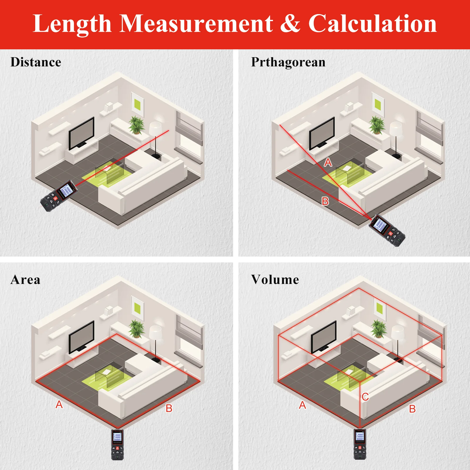 MAKINGTEC Laser Rangefinder Distance Meter 40M60M Laser Measure Digital Measuring Tape Length Meter Laser Measurement Device